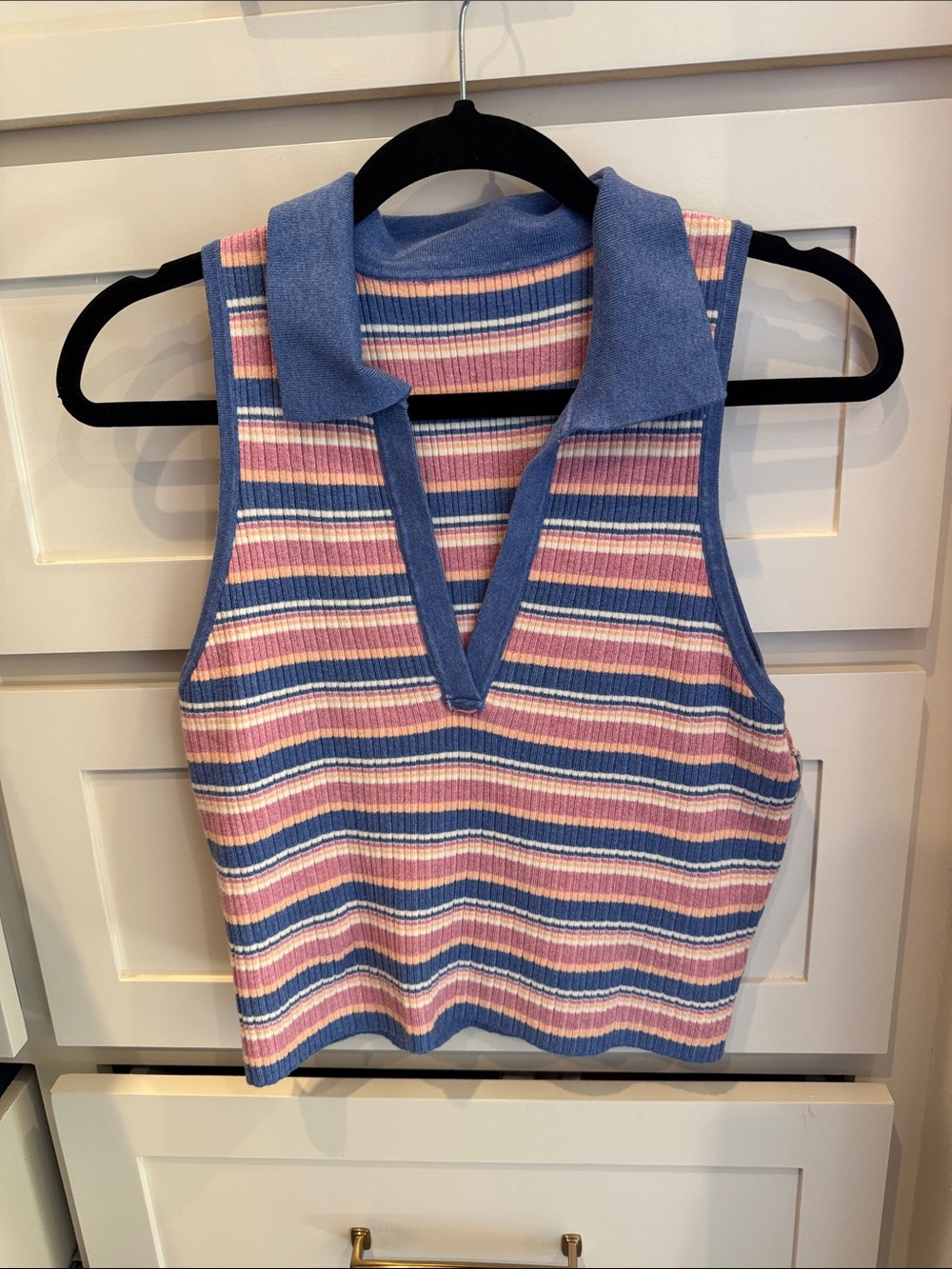 Marine Layer Striped Collared Tank - Blue & Pink